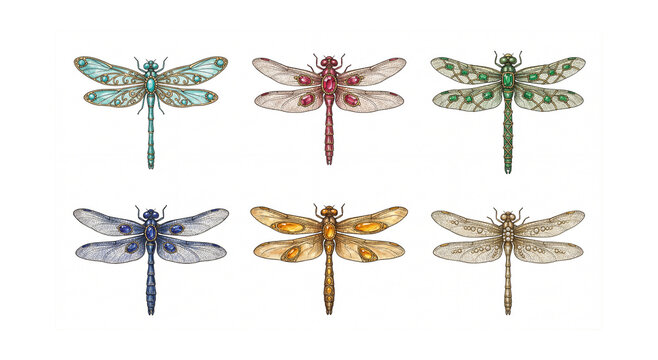 Antique gem-encrusted dragonflies .