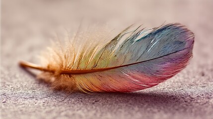 Fototapeta premium Vibrant Exotic Bird Feather with Rainbow Gradient Plume