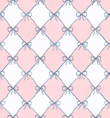 Cute watercolour hand-drawn rhombus seamless pattern with ribbons. Baby seamless pattern. 