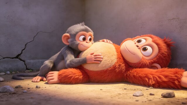 Cute Cartoon Baby Monkeys Hugging and Playing &ndash; Adorable Family Moments