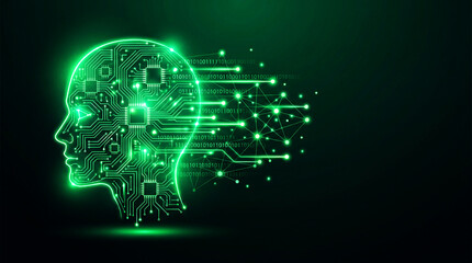 Obraz premium Futuristic Artificial Intelligence Digital Brain Circuit Technology Green Neon Concept