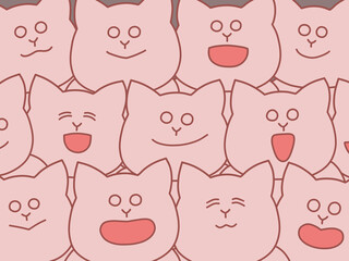 たくさんの猫が集まって楽しそうにしているイラスト　背景・ポスター・壁紙　ピンク