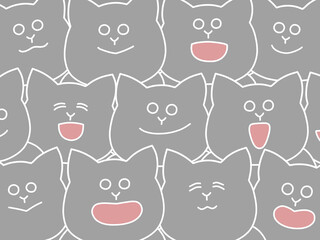 たくさんの猫が集まって楽しそうにしているイラスト　背景・ポスター・壁紙　グレー