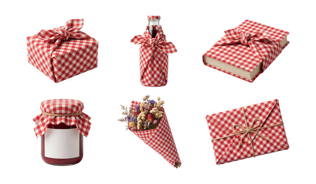 Gingham wrapped gifts realistic .