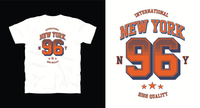 International new york 96 varsity style typography graphic with stars for athletic apparel design