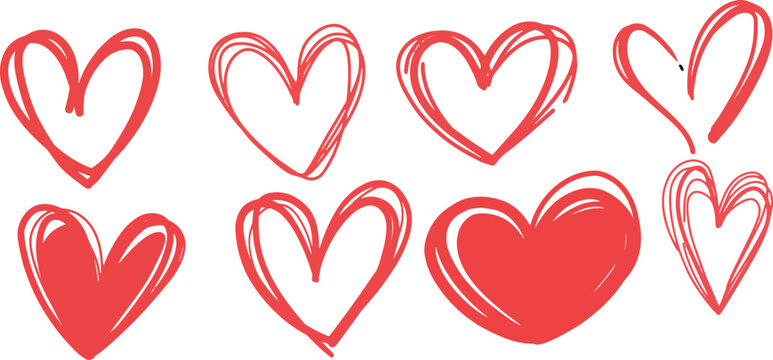Hand-Drawn Heart Doodles Set, Cute Love Illustrations, Romantic Sketch Collection, Artistic Hearts Clipart, Decorative Symbols, Emotional Graphics, Transparent PNGs for Digital Design