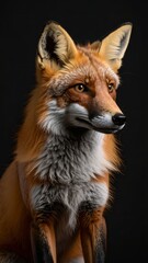 Fototapeta premium A Majestic Portrait of a Red Fox: Close-Up Shot on a Black Background
