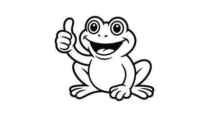 Fototapeta premium Happy frog coloring page character showing thumbs up gesture for children educational activity and fun