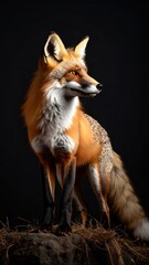 Fototapeta premium A stunning portrait of a majestic red fox in a studio setting against a dark background