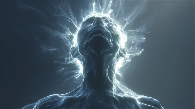Futuristic visualization of internal vitality and spiritual wellness in glowing human silhouette, Generative AI illustrations.