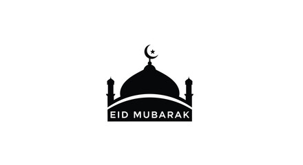Fototapeta premium Eid mubarak greeting with a mosque and crescent moon silhouette
