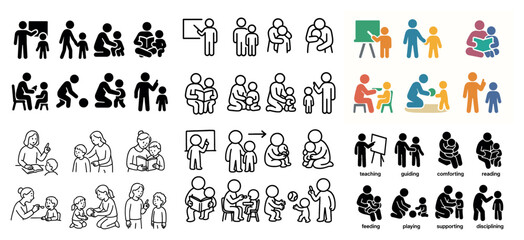 Fototapeta premium Diverse family activities and interactions icon set