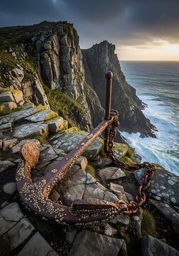 Weathered Anchor Relic Overlooking Dramatic Coastal Cliffs at Malin Head