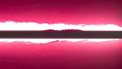 선명한 분홍색 종이가 수평으로 찢어져 흰색과 검은색의 대비되는 층을 드러내는 추상적인 텍스트 배경으로 창의적인 디자인 프로젝트를 위한 여백이 있는 그래픽 이미지입니다.