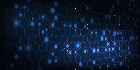 Abstract technology blue hexagons pattern background for Network connection concept with mesh dots and lines innovation. Vector illustration