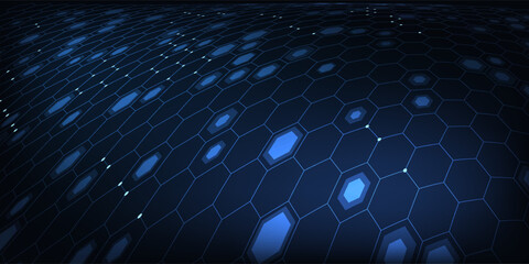 Abstract technology blue hexagons pattern background for Network connection concept with mesh dots and lines innovation. Vector illustration