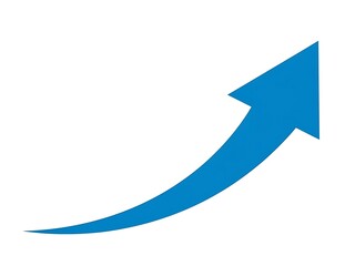 A blue arrow pointing upwards and to the right on a white background isolated on white background