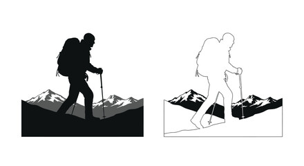 Hiker with backpack ascends a mountain a striking black silhouette © Golam Rabbi