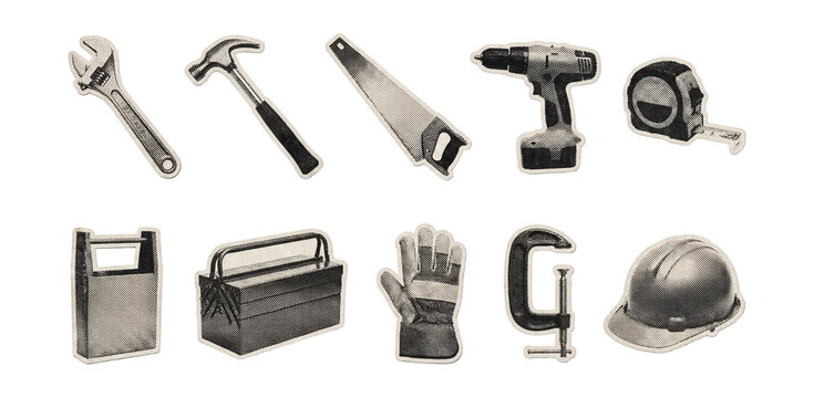 Vintage halftone workshop tools .