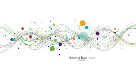 Abstract illustration of colorful lines and geometric shapes on white background