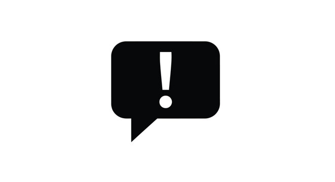 Black speech bubble with an exclamation point bold silhouette