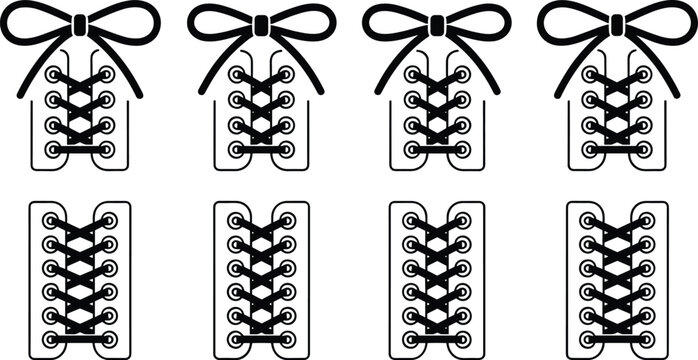 Lace up pattern icons, corset design, shoe lacing, bow knot, decorative loops, symmetrical eyelets, fashion symbol, textile, clothing, style