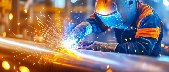 Man is welding a pipe