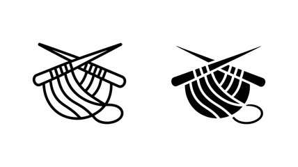 A set of two minimalist icons depicting knitting needles with several rows of active stitches.