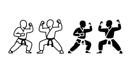A diverse set of four martial arts icons depicting individuals in a dynamic open-stance block.