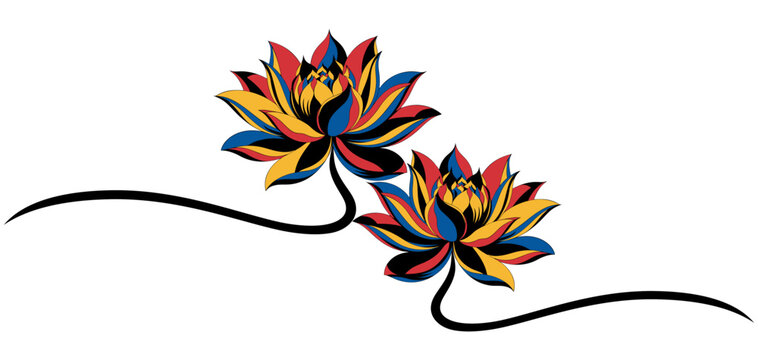 Image of two decorative lotus flowers in vector shape