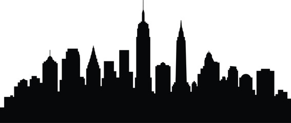 New York city skyline silhouette with skyscrapers and famous buildings horizontal urban landscape vector illustration isolated on white background