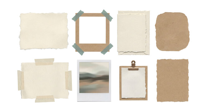 Soft neutral scrapbook labels and frames elements set.