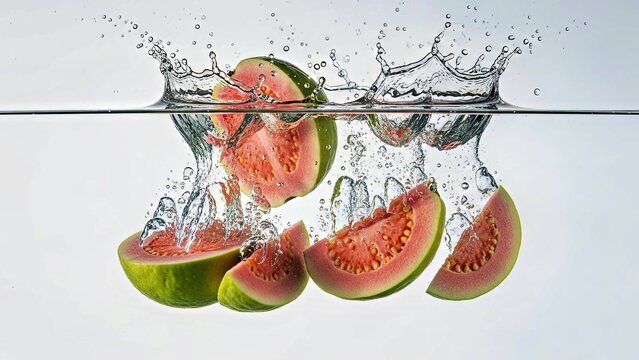 Guava Slices Falling Into Water Splash Fresh Fruit Healthy Food Still Life.jpg
