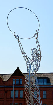 BELFAST NORTHERN IRELAND UNITED KINGDOM: Beacon of Hope or Thanksgiving Square Beacon public art metal sculpture by Andy Scott 19.5 metres high constructed in 2007