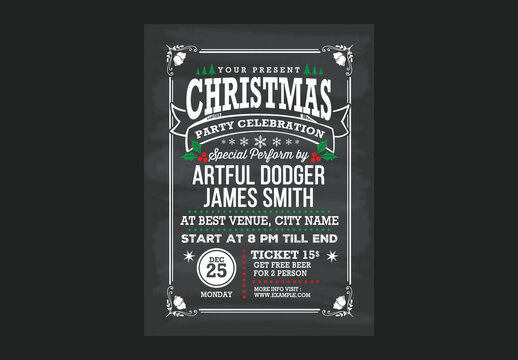 Christmas Party Celebration Flyer Chalk Style