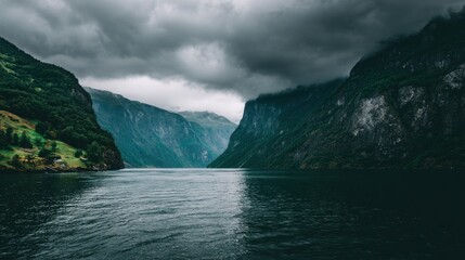 Dramatic landscape of water mountains and cloudy sky natural environment