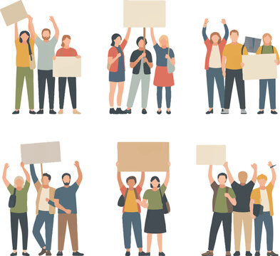 Group of Diverse People Holding Blank Protest Signs for Social Justice, Activism, and Demonstration Designs