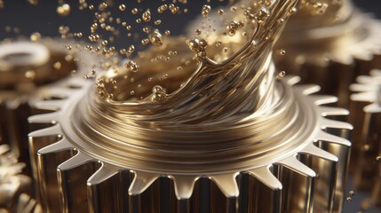 Close up of golden gears with fluid motion showcasing mechanical precision