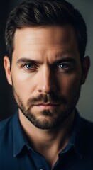 Obraz premium Intense Gaze - A Portrait of a Serious Man.