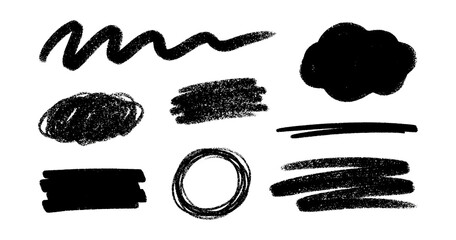 Sketchy highlight swashes and blobs doodle elements set.