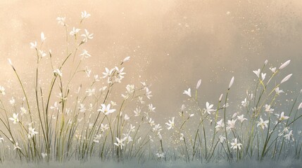 Delicate white flowers in soft focus against a blurred background