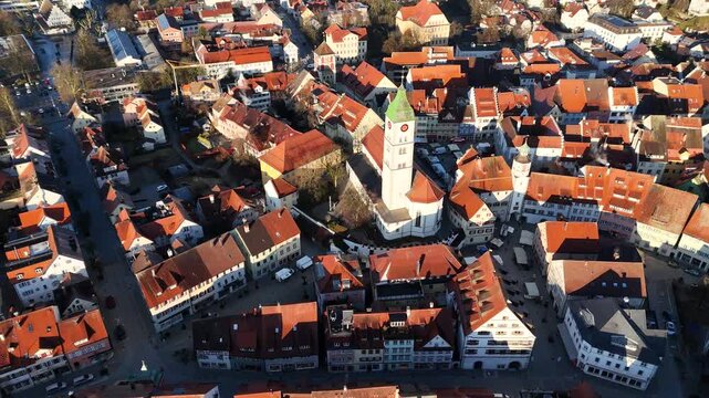 Cinematic Flight Over Wangen im Allg&auml;u Historic Town Center