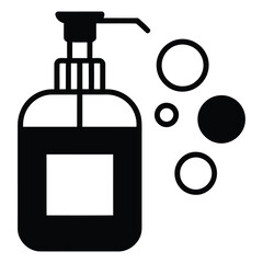 Obraz premium liquid soap dispenser bottle icon with bubbles isolated on white background, hygiene and handwash sanitizer concept illustration