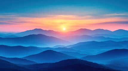 Fototapeta premium Sunrise over misty mountain ranges