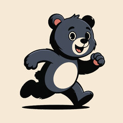 Obraz premium smiling black bear running cartoon illustration