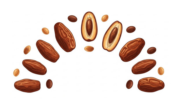 dates, fruit, flat, icon, food, sweet, brown, organic, healthy, snack, minimal, simple, clean, modern, natural, dried, seed, pit, vegan, nutrition, dessert, ingredient, grocery, harvest, tropical, agr