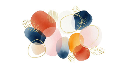 Abstract Shapes in Modern Minimalist Style with Vibrant Colors and Golden Accents on White Background for Graphic Design