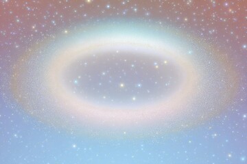 반짝이는 수많은 별들이 가득한 몽환적인 파스텔 톤의 밤하늘에 떠 있는 신비로운 빛의 고리와 부드러운 성운이 어우러진 추상적인 우주 배경 이미지로 평화롭고 영적인 분위기를 연출합니다.