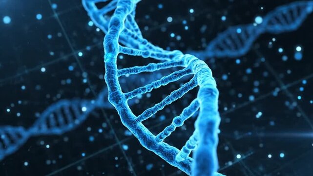 DNA Double Helix Structure with Glowing Blue Molecules