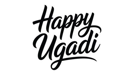 Obraz premium happy ugadi festival greeting elegant brush calligraphy typography design isolated on clean minimal background illustration